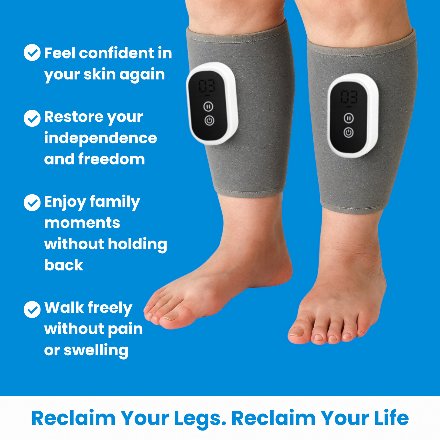 Relieve Swollen, Heavy Legs and Finally Enjoy Time With Loved Ones Again with the TruWave™ 3-in-1 Leg Massager